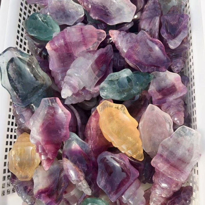 Wholesale natural high-quality candy fluorite conch healing crystal quartz carving craft decoration