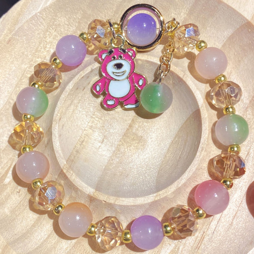New children's Kuromi crystal beaded bracelet, girls' colored student glass beaded bracelet