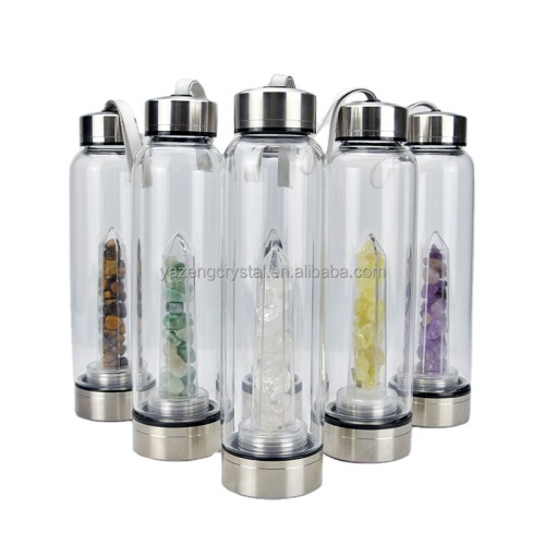 New creative crystal water bottle, quartz plate dot glass untoppleable doll water cup, purple crystal tower healing stone folk handicraft gift