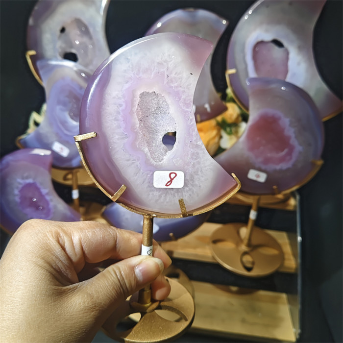 Wholesale natural pink agate Druzy crystal moon crystal healing stone home decoration