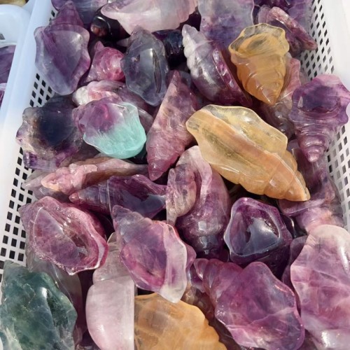 Wholesale natural high-quality candy fluorite conch healing crystal quartz carving craft decoration