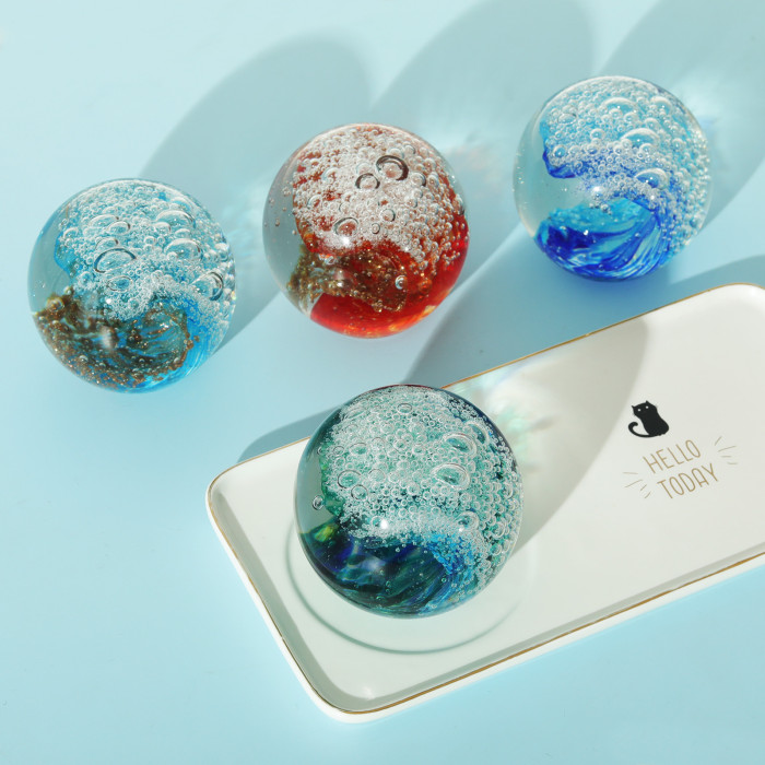 Hand-blown glass art bubble wave ocean-themed glass crystal ball paperweight home decoration collectible