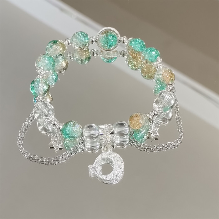 Fashionable seven-color beaded bracelet, crystal star moon charming bracelet, girl's seven-color handcrafted stone glaze bracelet