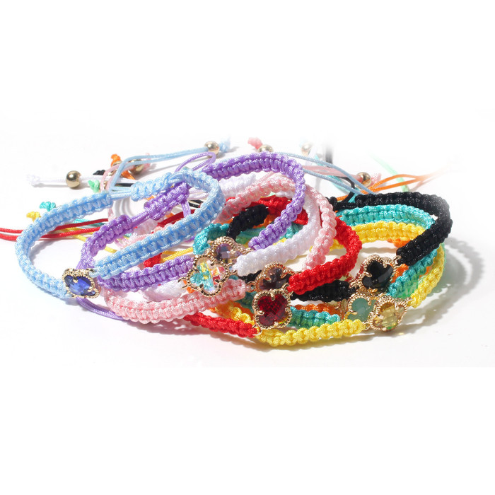 Handcrafted fashionable woven macaron rope bracelet, crystal glass rope, lucky four-leaf clover flower bracelet