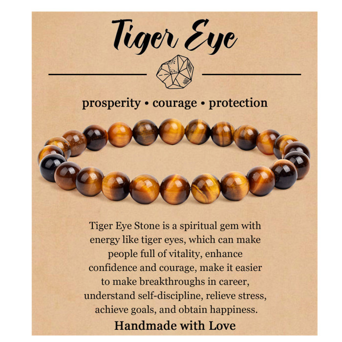 Natural gemstone fashion bracelets for both women and men, 8mm round crystal semi-gemstone beaded elastic bracelets