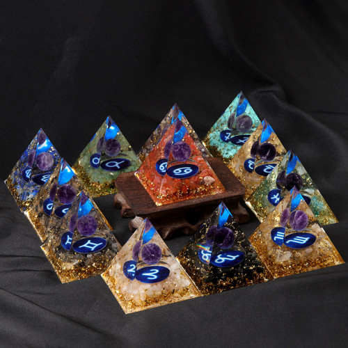 Wholesale crystal energy Orgonite pyramids, 12 constellations, Orgone pyramids, healing stone handicrafts and crystals