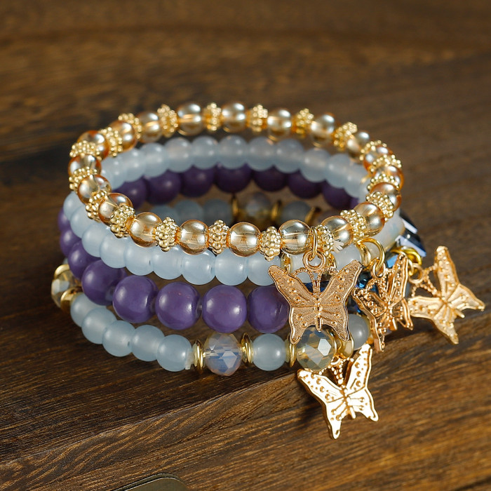 Fashionable seven-color beaded bracelet, crystal star moon charming bracelet, girl's seven-color handcrafted stone glaze bracelet