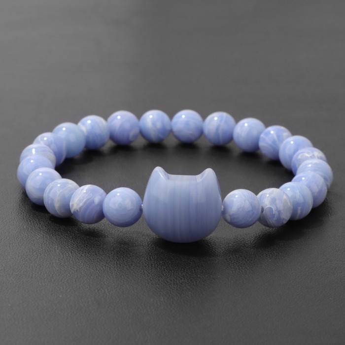 Energy cute protective elastic stone beaded bracelet, natural 8mm amethyst, money attractive cat bracelet. Good luck to you