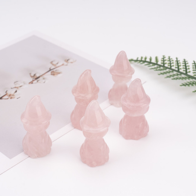 Jade TIFA custom shape crystal statue rose quartz carved Witch cat wholesale home decoration semi-gemstone handicrafts