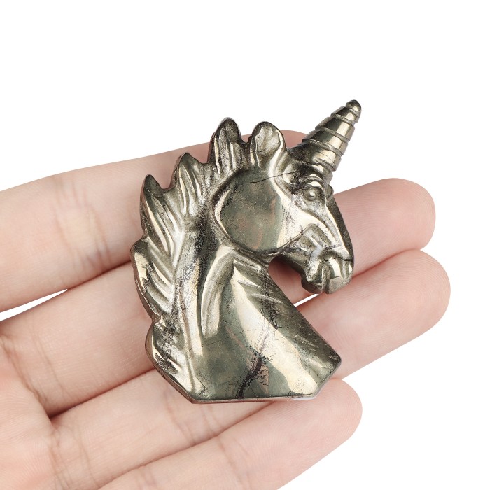 Crystal wholesale, gemstone craftsmanship, pyrite healing stone, hand-carved unicorn, unique animal statues, statue collection, home decoration