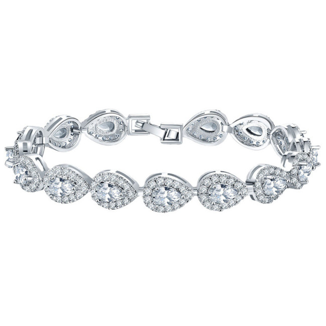 Chilled crystal straight pull tennis bracelet, geometric retro shiny large water drop shape, blue diamon-like bracelet for women