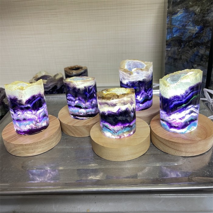 Wholesale natural healing rainbow fluorite night lights, high-quality crystal and gemstone ornaments, feng shui home decorations