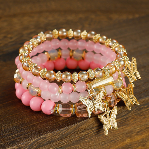Fashionable seven-color beaded bracelet, crystal star moon charming bracelet, girl's seven-color handcrafted stone glaze bracelet