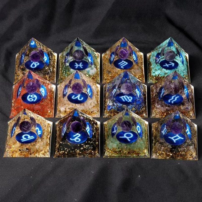 Wholesale crystal energy Orgonite pyramids, 12 constellations, Orgone pyramids, healing stone handicrafts and crystals