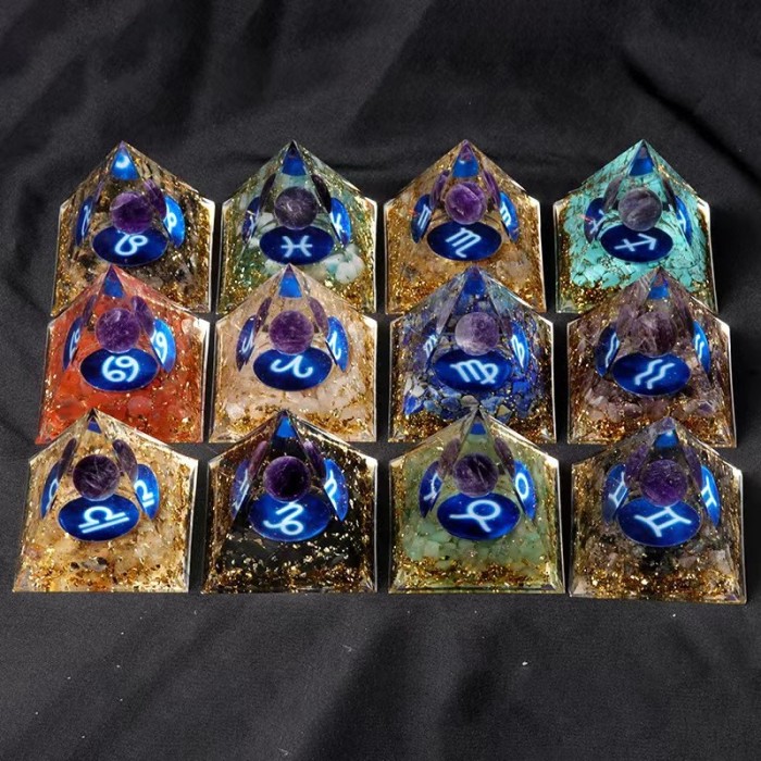 Wholesale crystal energy Orgonite pyramids, 12 constellations, Orgone pyramids, healing stone handicrafts and crystals