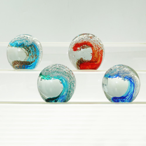 Hand-blown glass art bubble wave ocean-themed glass crystal ball paperweight home decoration collectible