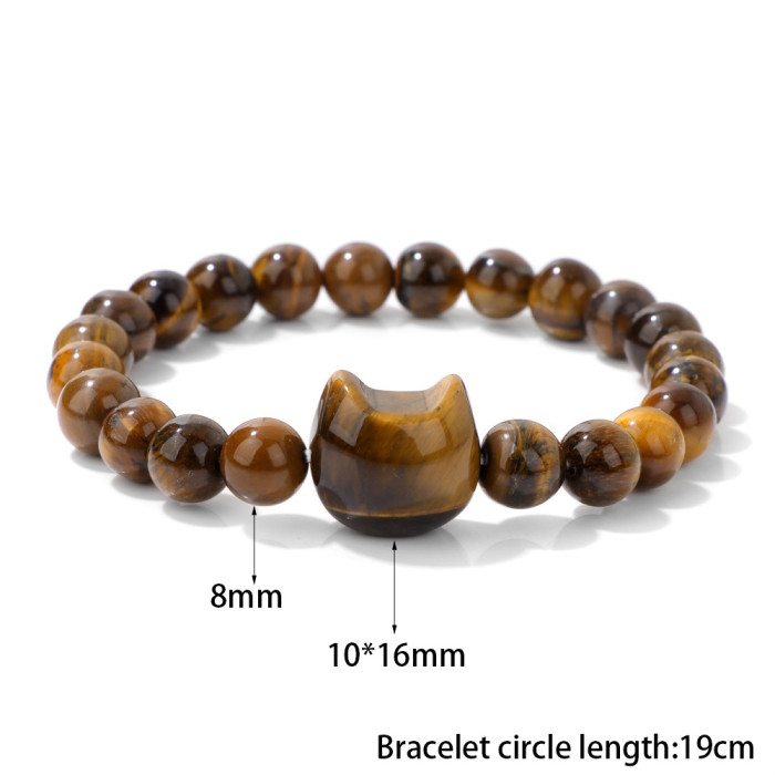 Energy cute protective elastic stone beaded bracelet, natural 8mm amethyst, money attractive cat bracelet. Good luck to you