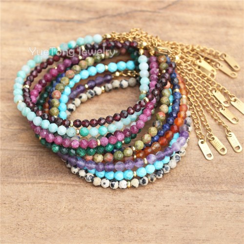 Wholesale of 18K. 4mm faceted gemstone beads, exquisite bracelet for women, healing crystal, simple accessories