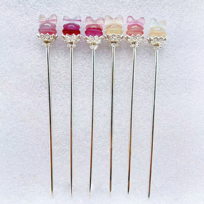 New semi-precious stone craft crystal hair rod, natural raw amethyst hair clip gift