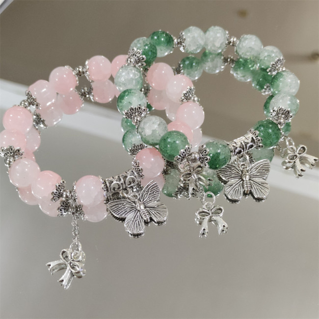 A versatile, simple and fantasy-style popcorn crack crystal bead bracelet, butterfly charm, gradient color girl friendship bracelet, accessory gift