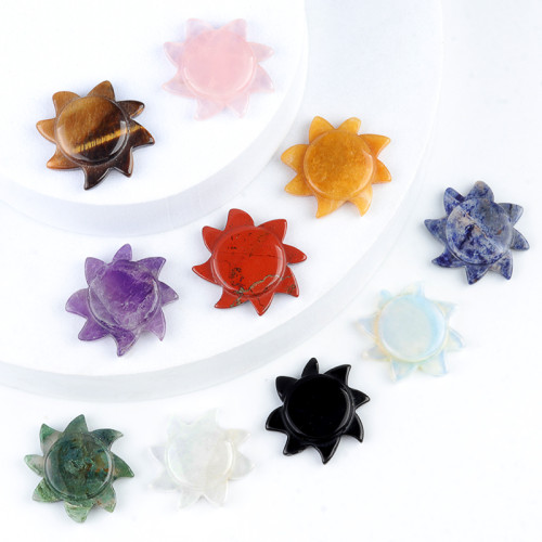 The manufacturer wholesales sun-shaped semi-precious stone, amethyst, agate, carved crystal home decorations and gifts, with durable carving techniques