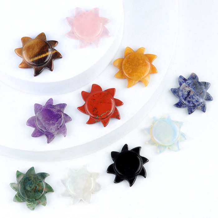 The manufacturer wholesales sun-shaped semi-precious stone, amethyst, agate, carved crystal home decorations and gifts, with durable carving techniques