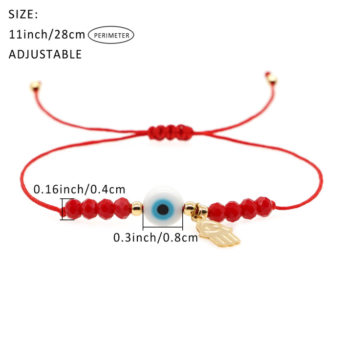 Handcrafted Bohemian-style fashionable crystal beaded bracelet, Lucky Evil Eye Hamsa pendant, good luck healing jewelry for both women and men