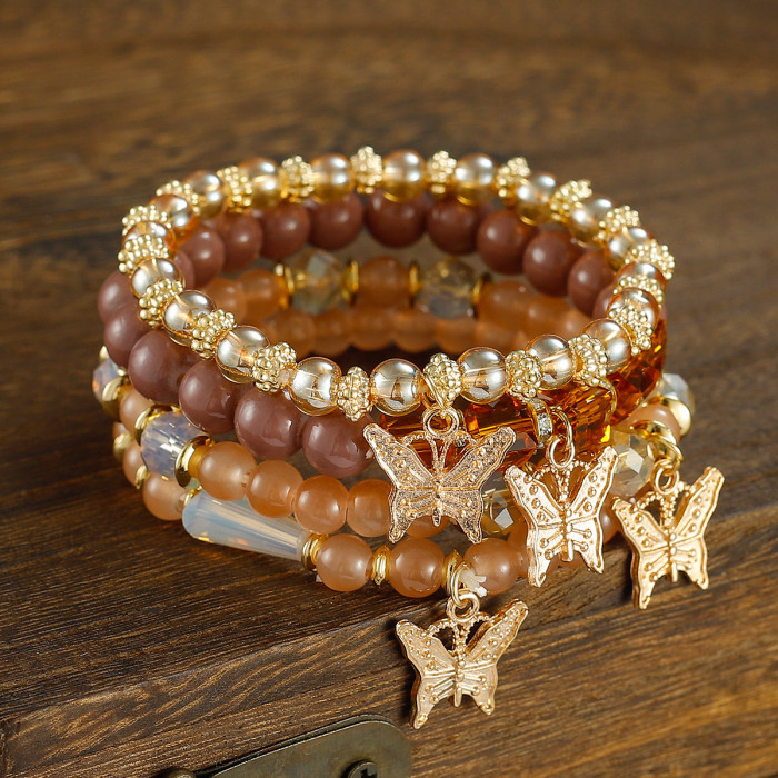 Fashionable seven-color beaded bracelet, crystal star moon charming bracelet, girl's seven-color handcrafted stone glaze bracelet
