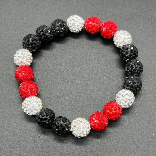 Handcrafted fashionable crystal water diamond disco ball bracelet, shiny baseball-inspired beaded elastic bracelet, shiny water diamond plastic
