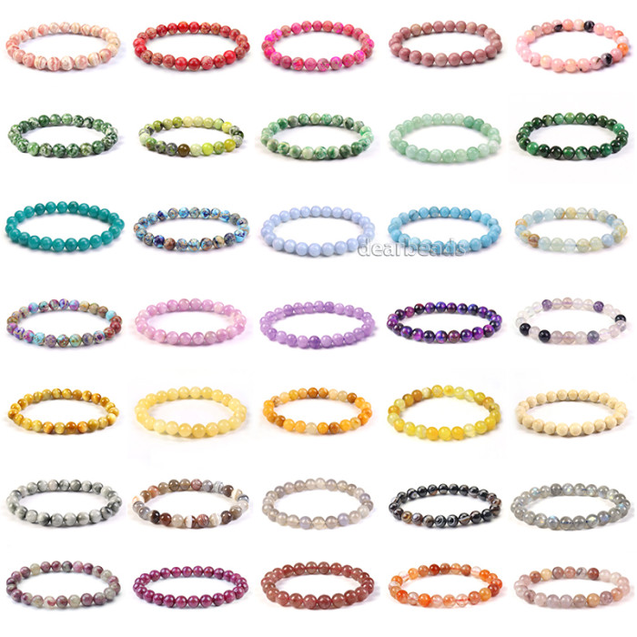 Wholesale natural stone beaded bracelets, gemstone therapy crystal bracelets for men and women, in sizes of 6mm and 8mm