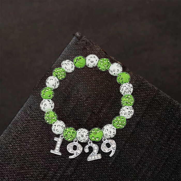 Low price wholesale of exquisite green and white tone crystal beaded social utensils and accessories Iota Phi Lambda 1929 bracelets