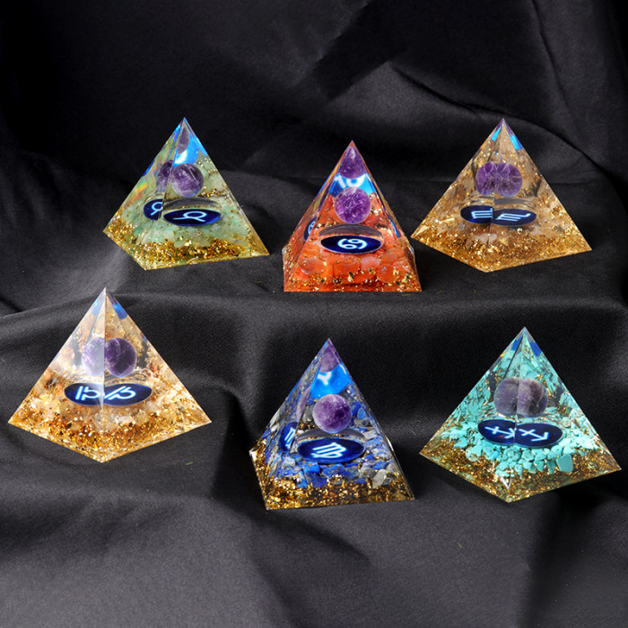 Wholesale crystal energy Orgonite pyramids, 12 constellations, Orgone pyramids, healing stone handicrafts and crystals