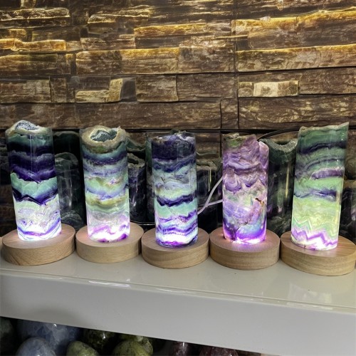 Wholesale natural healing rainbow fluorite night lights, high-quality crystal and gemstone ornaments, feng shui home decorations