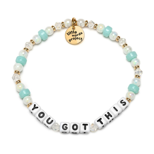 Creative custom metal logo charming square letter beaded bracelet, handcrafted glass crystal pearl, faith happy inspiration letter bracelet gift