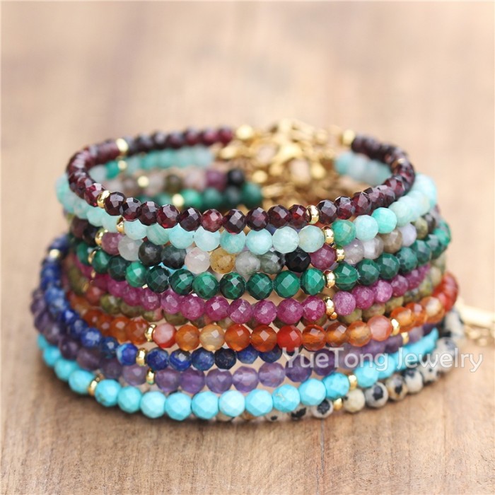 Wholesale of 18K. 4mm faceted gemstone beads, exquisite bracelet for women, healing crystal, simple accessories