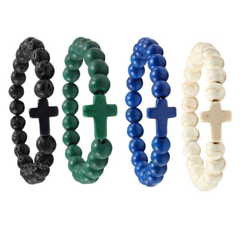 Handcrafted elastic rope crystal cross matte stone elastic faith devout bracelet