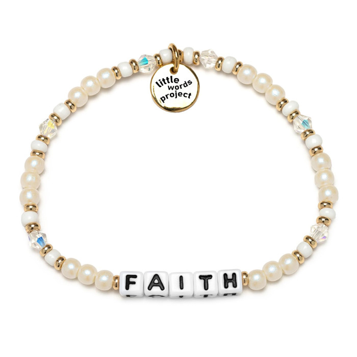 Creative custom metal logo charming square letter beaded bracelet, handcrafted glass crystal pearl, faith happy inspiration letter bracelet gift