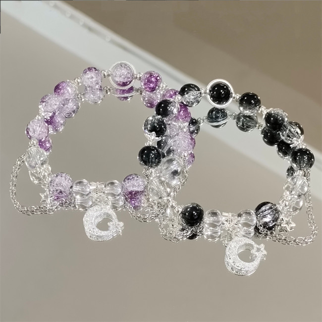 Fashionable seven-color beaded bracelet, crystal star moon charming bracelet, girl's seven-color handcrafted stone glaze bracelet
