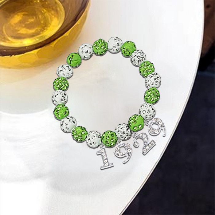 Low price wholesale of exquisite green and white tone crystal beaded social utensils and accessories Iota Phi Lambda 1929 bracelets