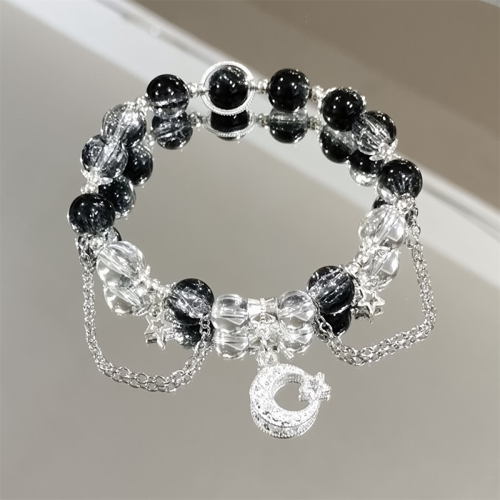 Fashionable seven-color beaded bracelet, crystal star moon charming bracelet, girl's seven-color handcrafted stone glaze bracelet