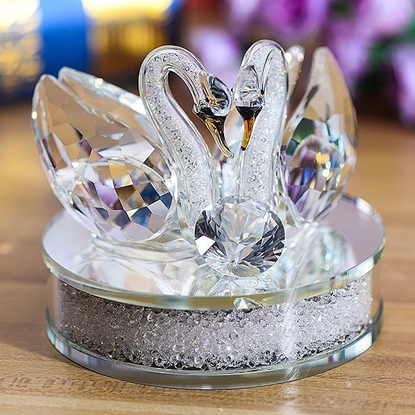DIY transparent pure home decoration crystal, white swan crystal sculpture, wedding decoration, gift, souvenir and handicraft