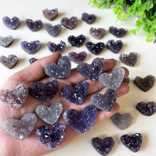 Wholesale hand-carved mini heart-shaped natural crystal amethyst clusters, essential gifts for loved ones and friends