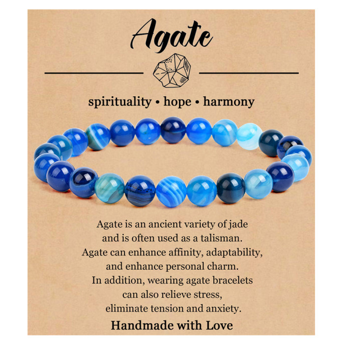 Natural gemstone fashion bracelets for both women and men, 8mm round crystal semi-gemstone beaded elastic bracelets