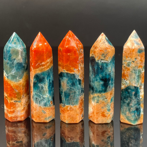 Wholesale Fanshi high-quality natural sunstone and blue apatite tower polished gemstone symbiotic point healing crystal process