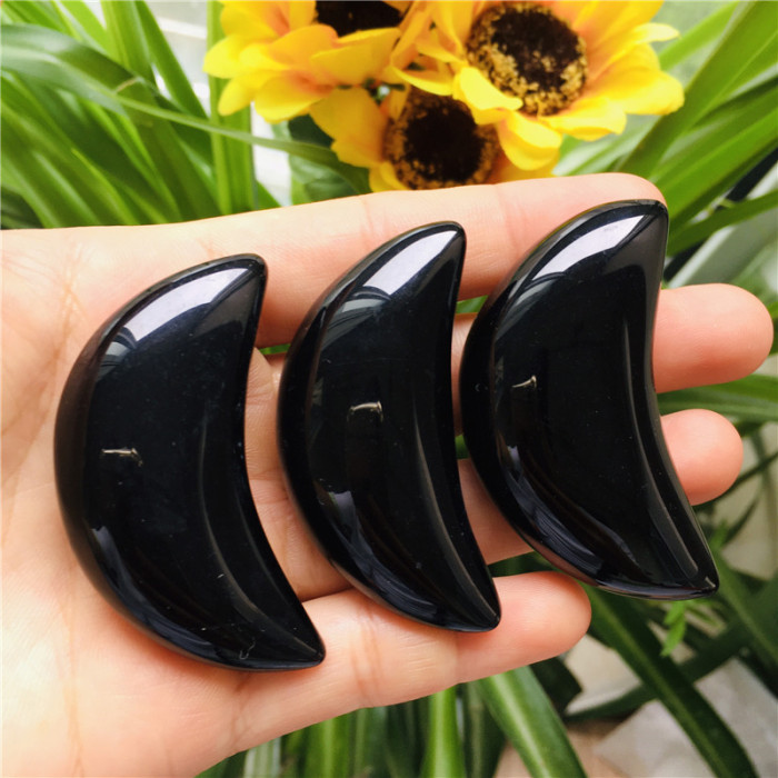 Wholesale natural high-quality carved crystal moon rose quartz moon obsidian moon handicraft gifts