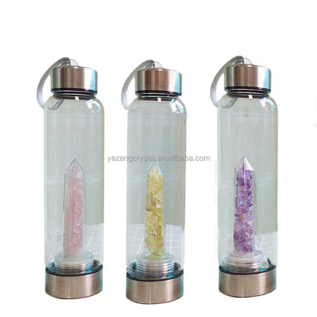 New creative crystal water bottle, quartz plate dot glass untoppleable doll water cup, purple crystal tower healing stone folk handicraft gift