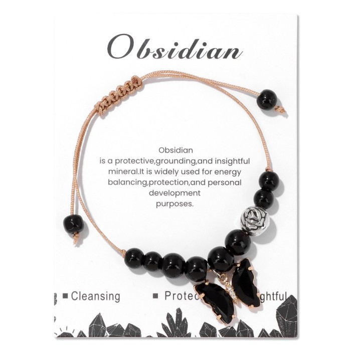 Besitong Healing Crystal 8mm Pearl Agate Amethyst Bracelet, hand-woven butterfly charm woven bracelet