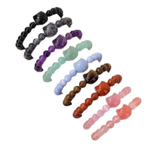 Energy cute protective elastic stone beaded bracelet, natural 8mm amethyst, money attractive cat bracelet. Good luck to you