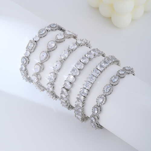 Chilled crystal straight pull tennis bracelet, geometric retro shiny large water drop shape, blue diamon-like bracelet for women