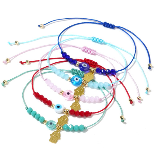 Handcrafted Bohemian-style fashionable crystal beaded bracelet, Lucky Evil Eye Hamsa pendant, good luck healing jewelry for both women and men